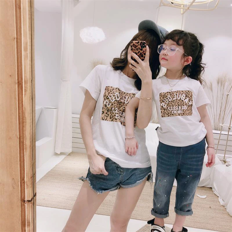 Mother+Kid 2PCS T-Shirts Family Matching Clothes Summer Short Sleeve Tops Girl Mommy Dad Adult Shirt Plus Size 3XL Cotton Blusas