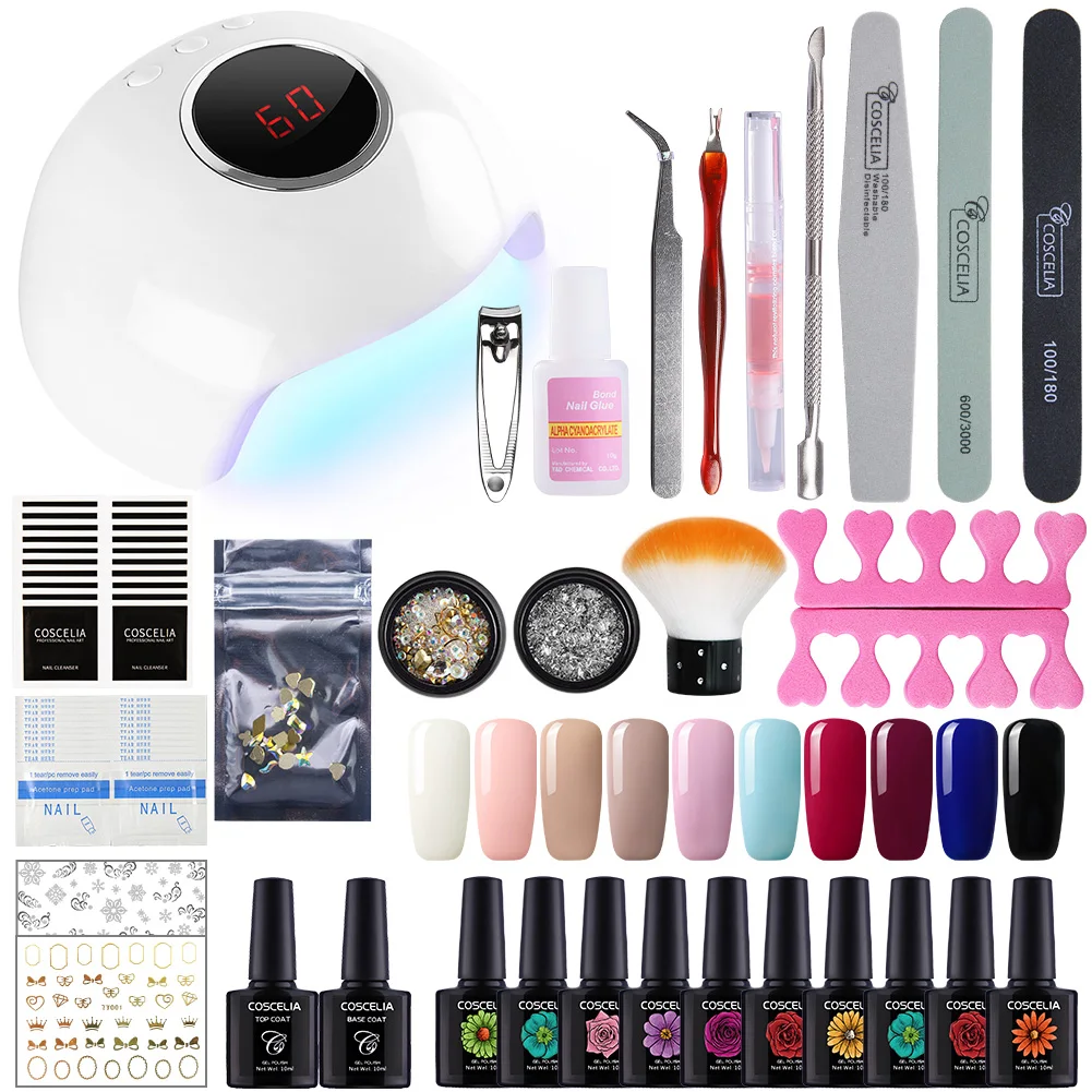

COSCELIA 54/36W Manicure Set Nail Lamp For Gel Nail Polish Set 10ML UV Gel Polish Nail Art Set For Gel Varnish Tools Nail Kit