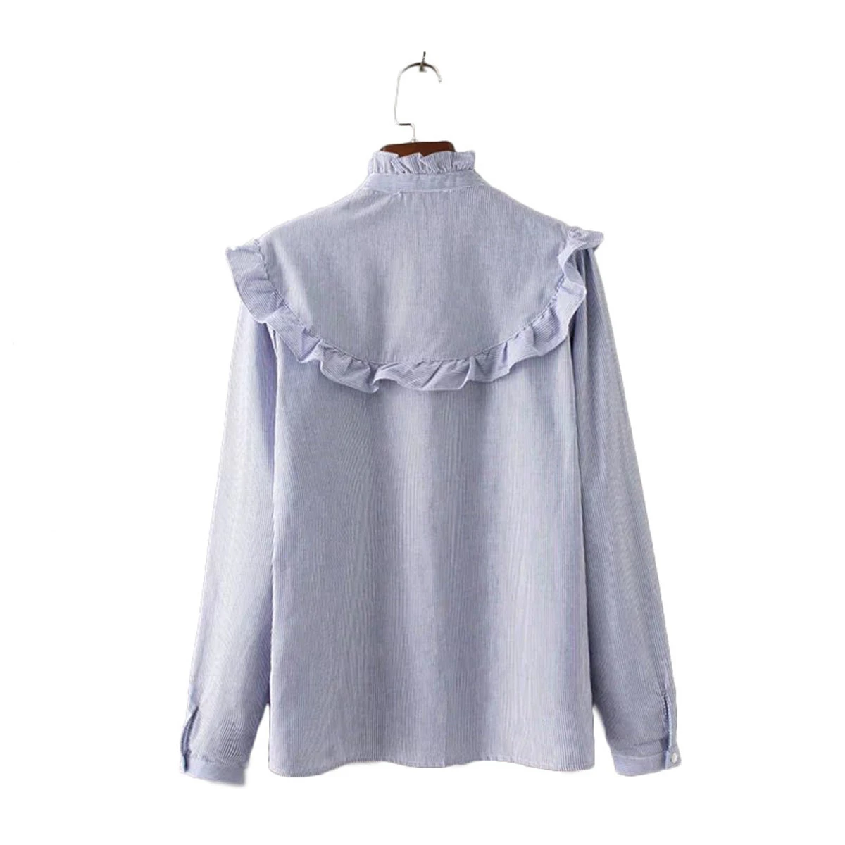 Vintage Floral Embroidery Cotton Ruffled Neck Striped Long Sleeve Casual Blouse Tops (3)