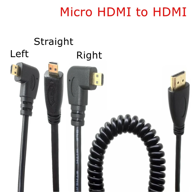 Прямой и левый и правый угловой HDMI Mini HDMI Micro HDMI к HDMI Мужской HDTV растягивающийся пружинный кабель для камеры сотового телефона XOOM TF201