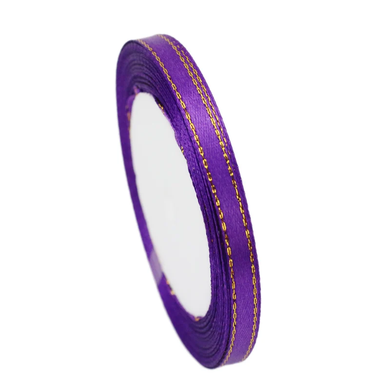 Edge Satin Ribbon Gift Christmas ribbons purple gold 25 yards/roll 6/10/20/25/40mm