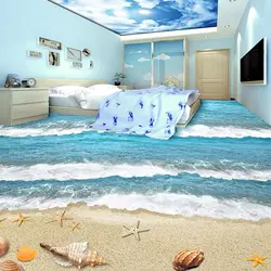 ПВХ, самоклеющаяся Водонепроницаемый 3D Пол Плитки стены Бумага Стикеры Современный Пляжный морская волна дети Спальня Гостиная одежда пол