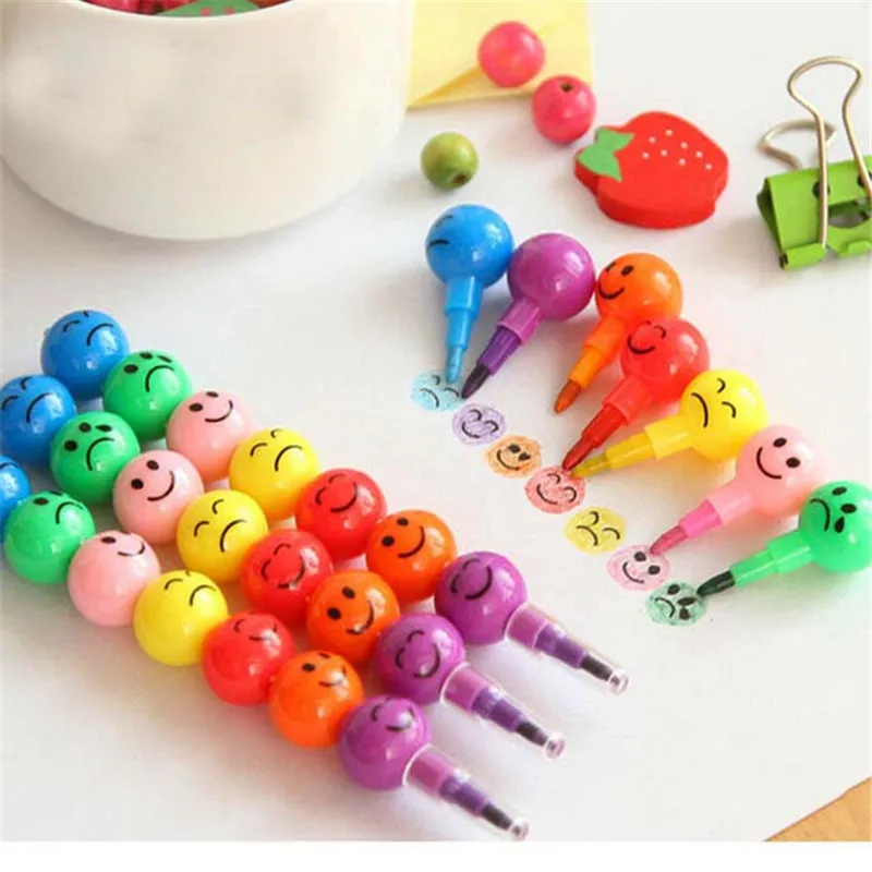 

Hot Sale Novelty 7 Colors Sugar-Coated Haw Cartoon Smiley Graffiti Pen School Office Supplies Crayon Wax Pencil Free Shipping