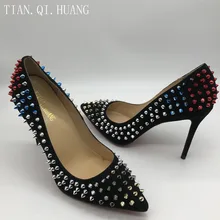 Г., модные дизайнерские туфли-лодочки с заклепками женская обувь из натуральной кожи на высоком каблуке новая стильная женская обувь бренд TIAN. QI. HUANG