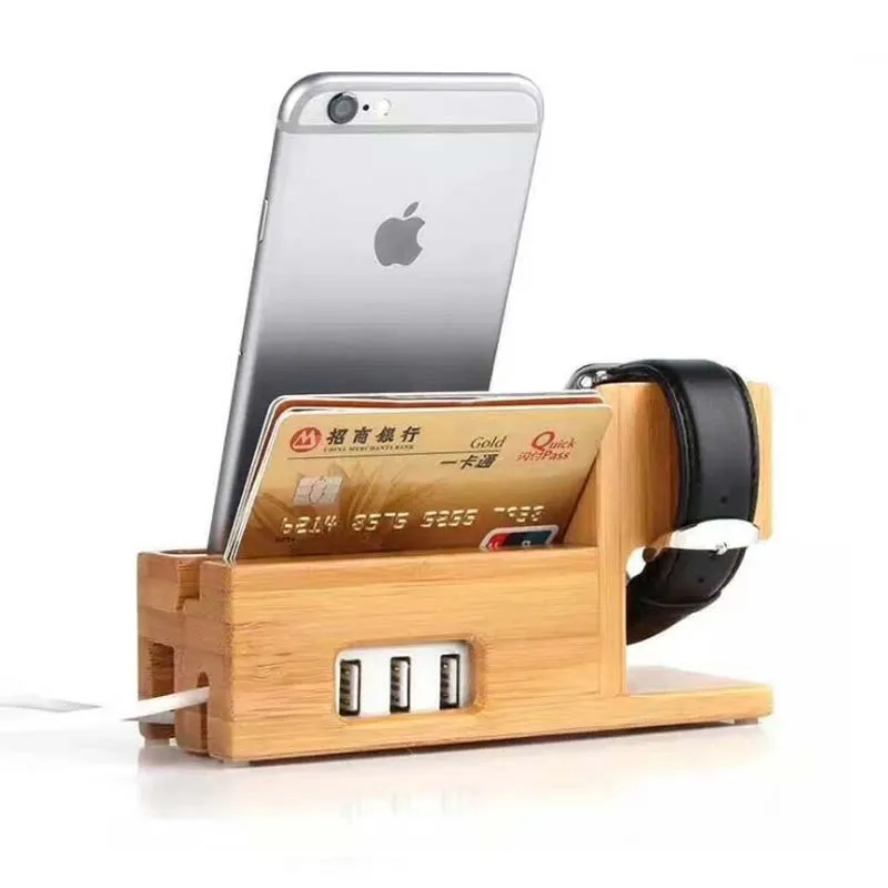 DIHAN Wooden Phone Charging Holder Desk For Mobile Phone Dock Station