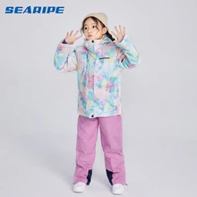 SEARIPE/детская одежда Зимний лыжный костюм ветрозащитная 10000 лыжная куртка+ зимние штаны, верхняя одежда для девочек до-30 градусов