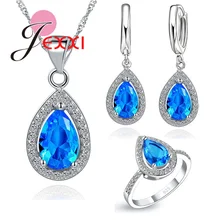 Дропшиппинг фиолетовый ювелирный набор Капли Воды Кубический Цирконий CZ камень 925 пробы серебряные серьги ожерелья кольца на палец