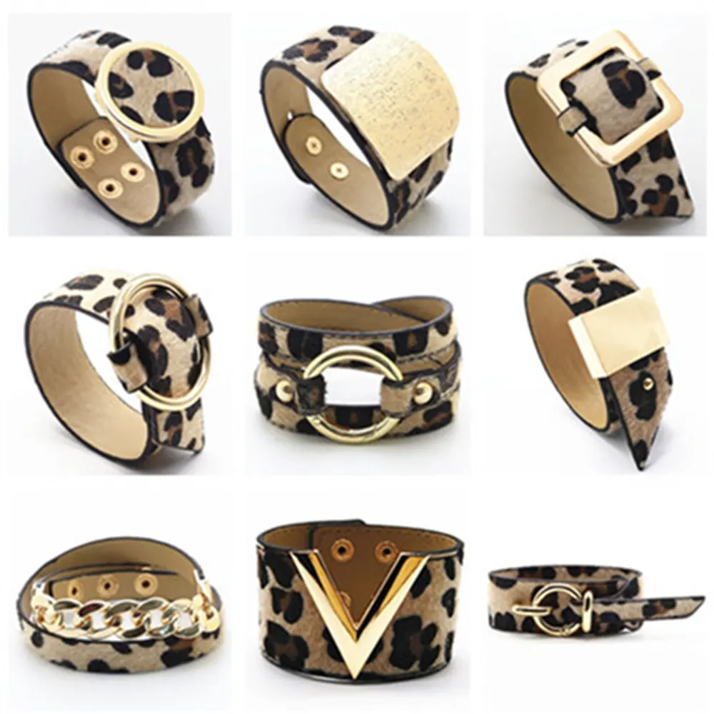 

Classic Trendy Round Circle Snake Leather Leopard Bracelets Women Fashion Girl Bangle Female Jewelry New Design Geometric