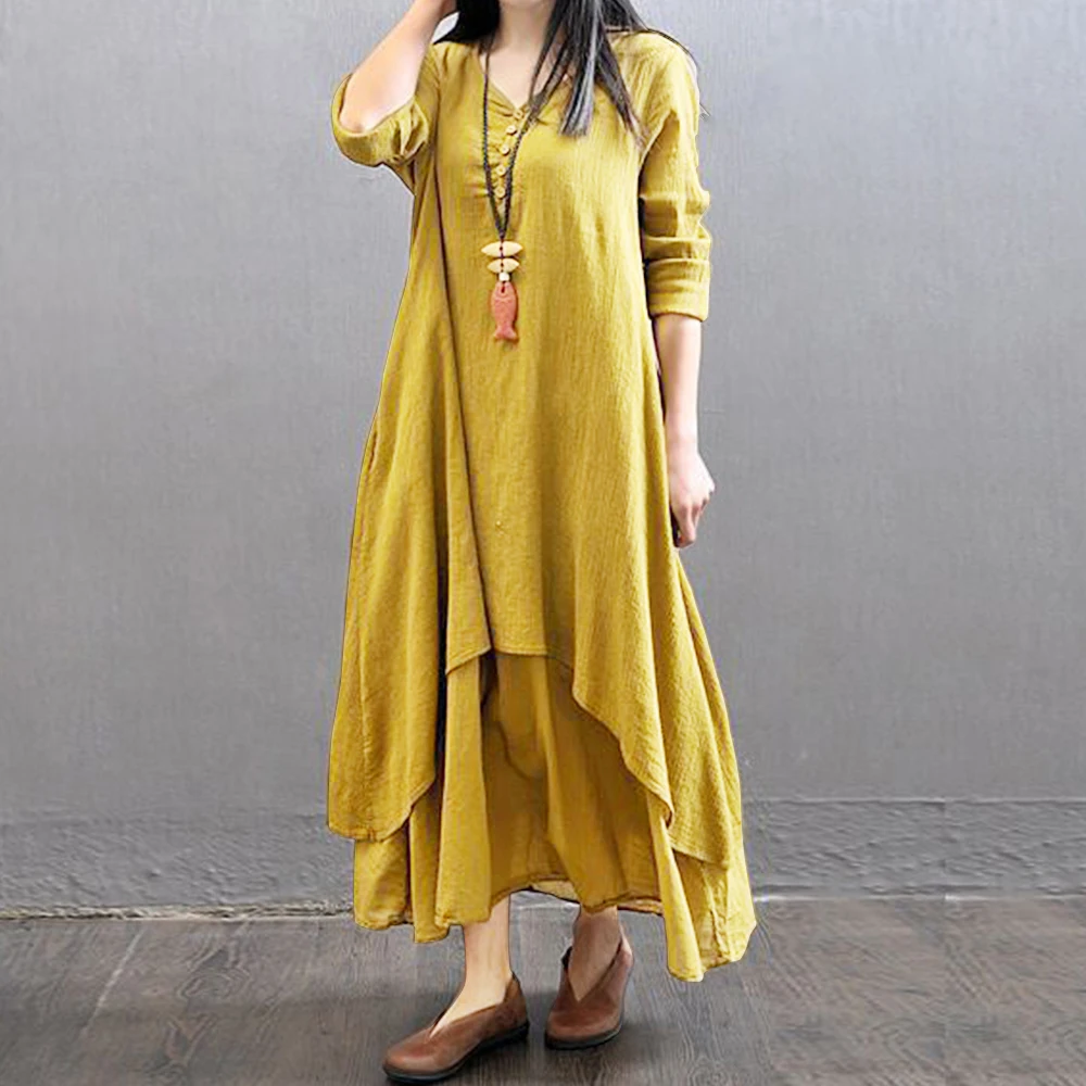 Najtaniej Kobiety niebieski kolor Maxi sukienka lato Vintage Boho V Neck trzy czwarte rękawy sukienki do kostek szata kobieta Plus rozmiar