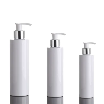 

30pcs 100/150/200 empty white cosmetic lotion pump plastic bottles,empty cosmetic packaging Silver pump,shampoo gel bottle
