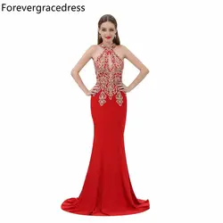 Forevergracedress Сексуальная Холтер Средства ухода за кожей шеи вечернее платье Русалка рукавов Аппликация Формальное длинное вечернее платье