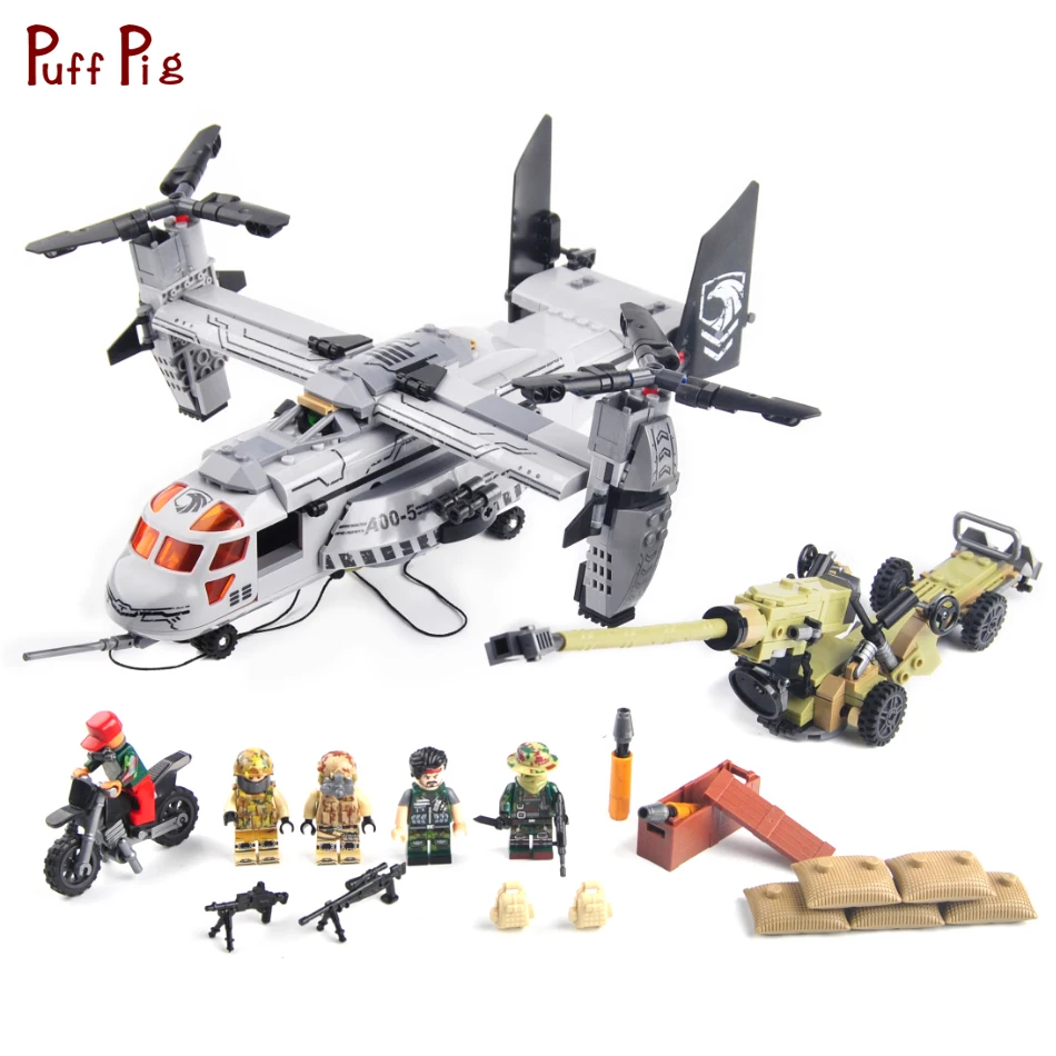 

640 Military Helicopter Truck Special Forces Army Team With Weapon Building Blocks Compatible Legoed Brick Educational Toys Gift