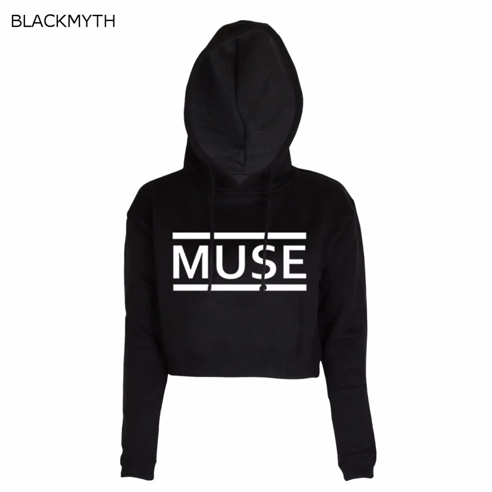 

BLACKMYTH Hot Women Harajuku Hoodie Crop Hoodies Sweatshirt MUSE Print Long Sleeve Womans Clothing Loose Pullover