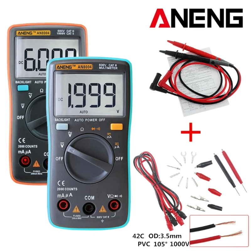 ANENG AN8004 Цифровой мультиметр 2000 отсчетов AC/DC Амперметр Вольтметр Ом Тест er+ подарок Крокодил Тест линия