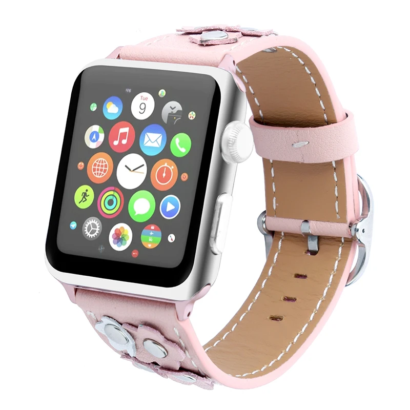 

FOHUAS Genuine Leather Loop For Apple Watch Band 42mm iwatch Nail flower strap 38mm women bracelet With Adapter Connector