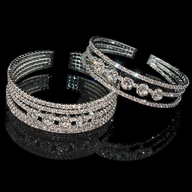 Fashion Crystal Pearl Opening Bracelets Bangles for Women Gold Silver Plated Stretching Bracelets Pulseras Mujer Jewelry Gift 4