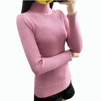 

2017 Korean Autumn Winter Knitted Sweaters Woman's Pull Femme Slim Comfortable Turtleneck Long Sleeve Mujer white Sweaters AS69