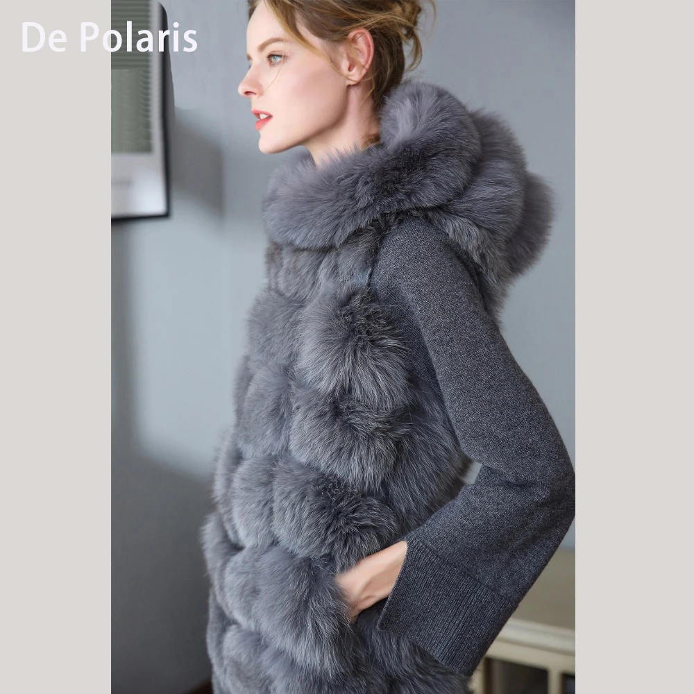 

Real Fur Vest with hat Women Fox Fur Natural Fox Fur Vest Women 90CM hat Gray Real Fox Fur Vest hats Long Ship By DHL 5 days
