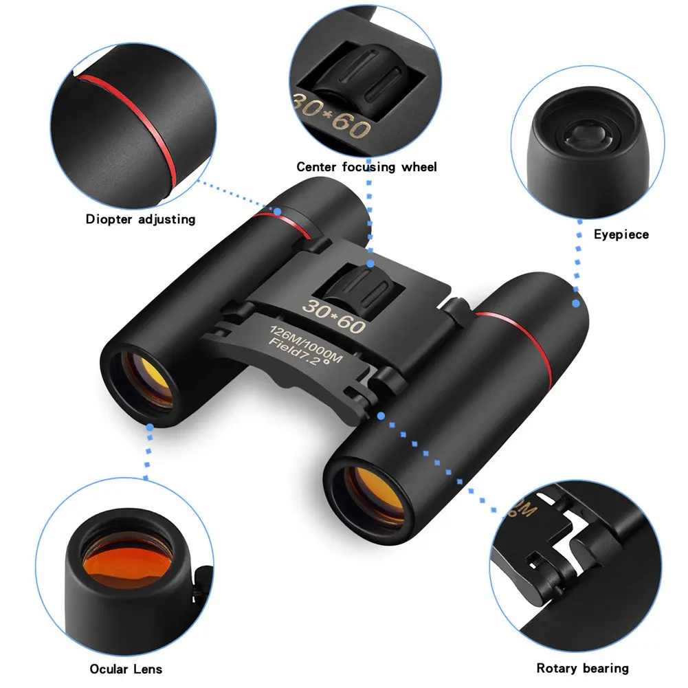 Zoom Telescope 30x60 Folding Binoculars with Low Light Night Vision for Outdoor Bird Watching Travelling Hunting Camping 2019