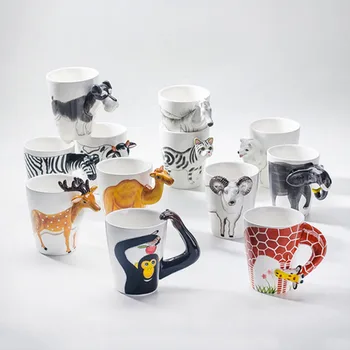 

2018 New Arrival Creative Gift Ceramic Coffee Milk Tea Mug 3D Animal Shape Hand Painted Animals Giraffe Cow Monkey Elephant Cup
