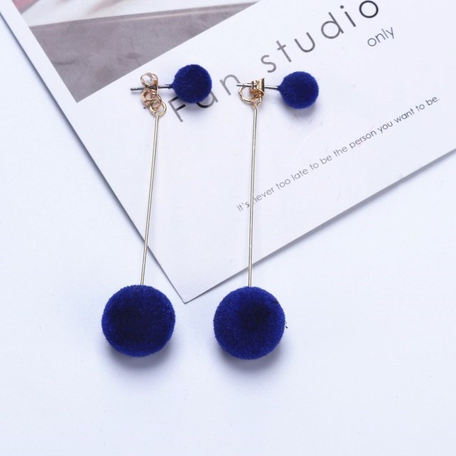 Statement Red Black Fashion Plush Ball Earrings For Women Korean Velvet Round Tassel Long Earrings Gift Jewelry