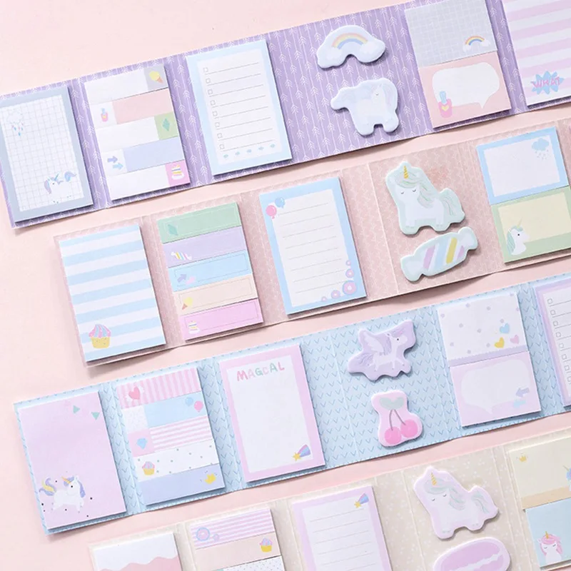 

Cute Kawaii Cartoon Animal Unicorn Memo Rainbow Notepad 6 Fold Sticky Notes Pad For Kids Notebook School Stationery Girl Gift