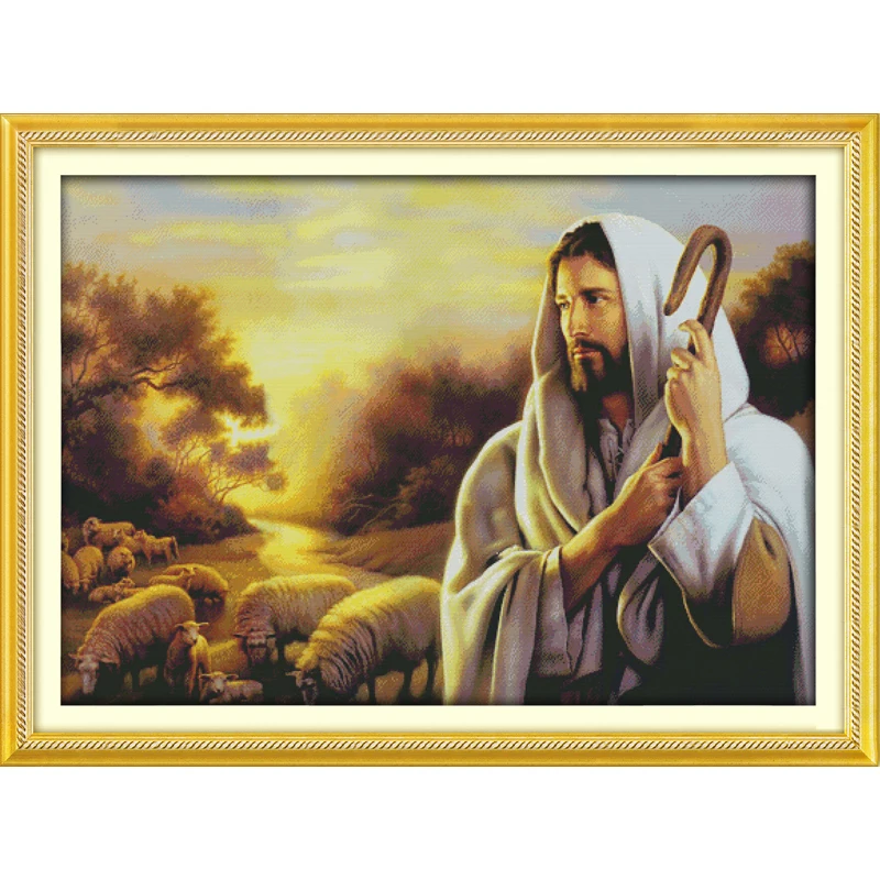 

Everlasting love Jesus shepherding (2) Chinese cross stitch kits Ecological cotton 11CT printed DIY wedding decoration for home