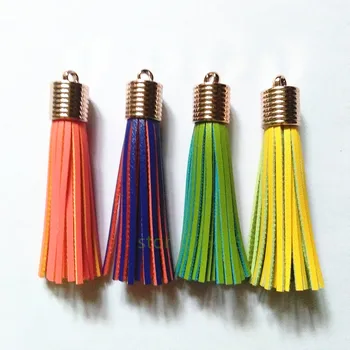 

12pcs/lot 8cm Double Colors Leather Tassel Long TasselPendant Accessories For Keychains Earrings Rose Gold Cap Charming Pendant