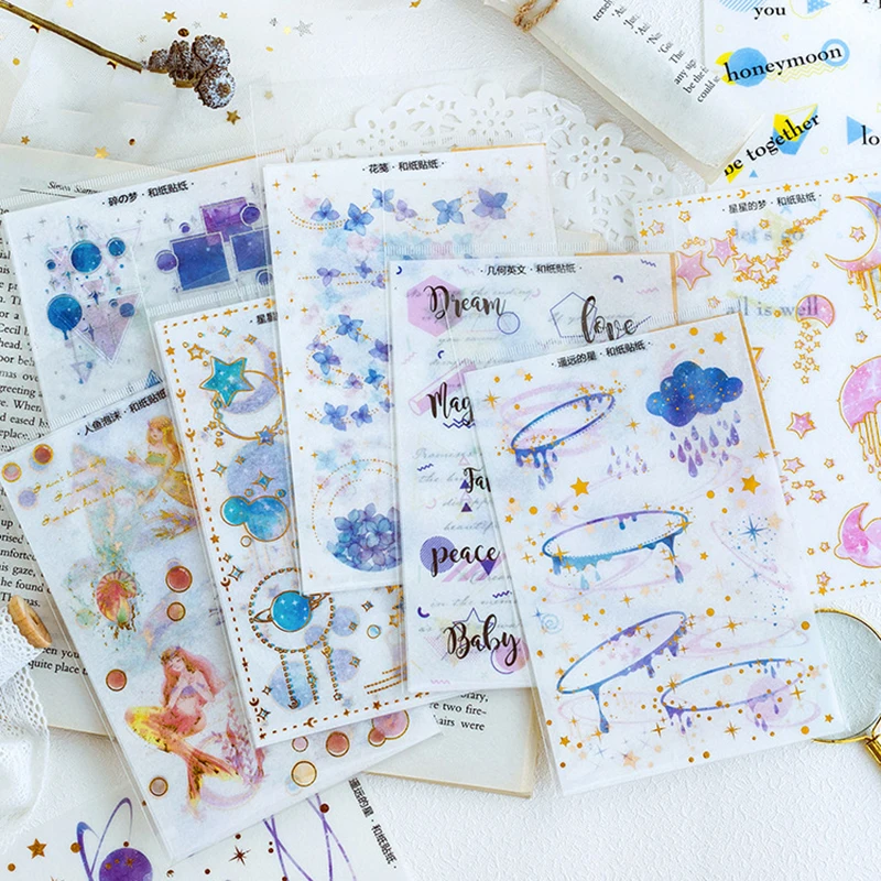 

3Sheets/pack Vintage Gold Mermaid Sticker Scrapbooking Creative DIY Journal Decorative Adhesive Sticker Flake Cute Stationery