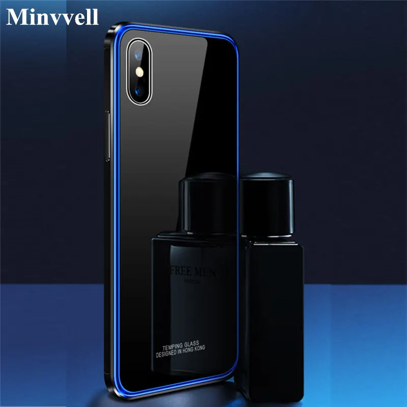 

Luxury Metal Case for iPhone X XS Max 7 Case Aluminium Metal Bumper Tempered Glass Phone Case For iPhone X XR 8 Plus 6 6S Cover