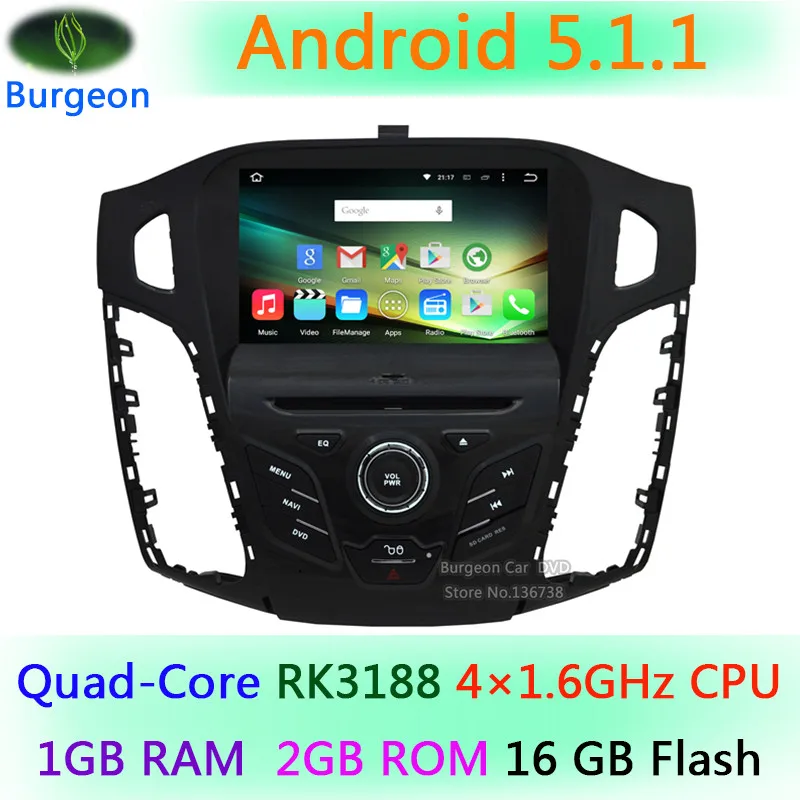  HD 1024X600 Quad Core 1.6G CPU Android 5.1.1 Car DVD Player For Ford Focus 3 2011 2012 2013 2014 2015 GPS Navigation Radio 