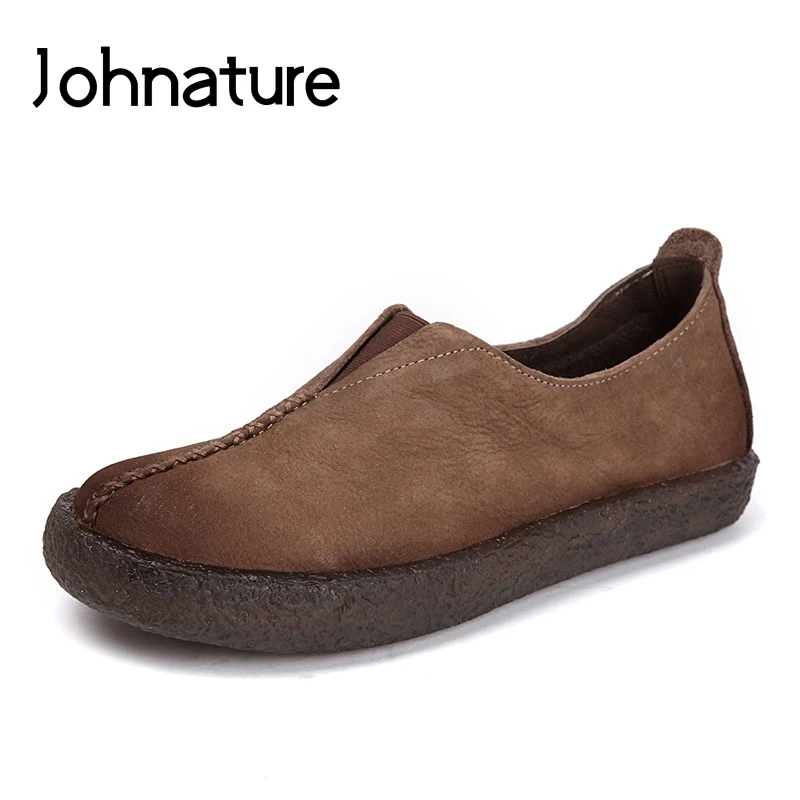 

Johnature 2019 New Spring/Autumn Genuine Leather Round Toe Casual Retro Comfortable Slip-on Platform Women Shoes Pumps