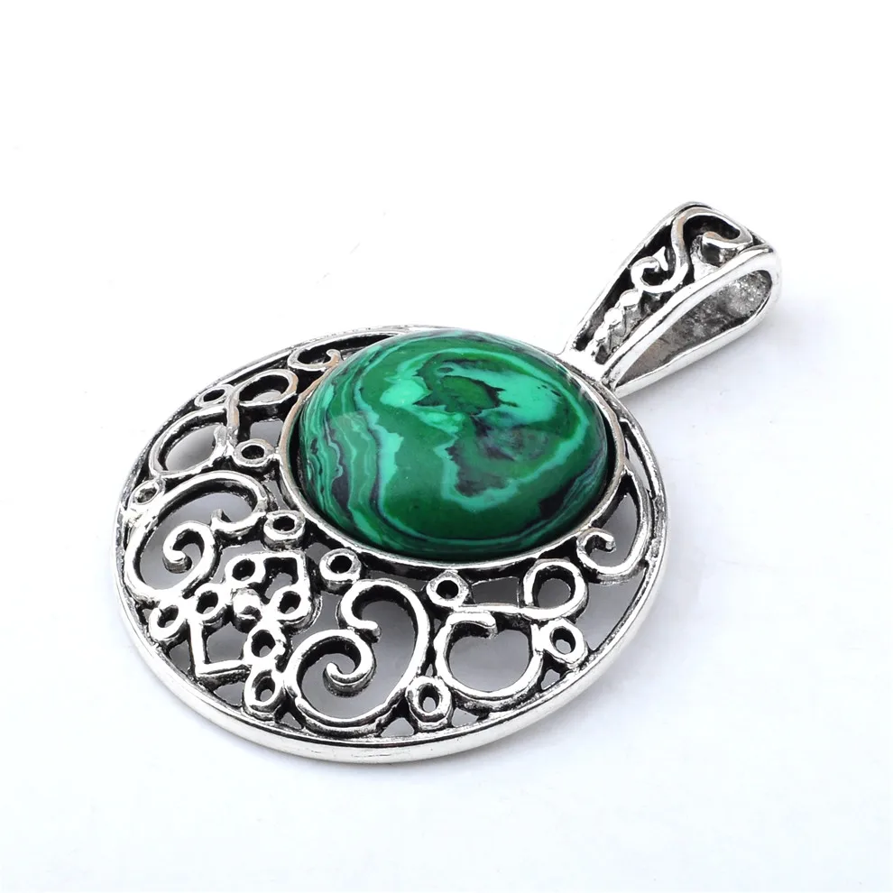 

SEVENSTONE Malachite Pendant Necklace Natural Gem Stone Natural Birthstone Long Necklace Women Best Gift 45x65MM Wholesale Lol