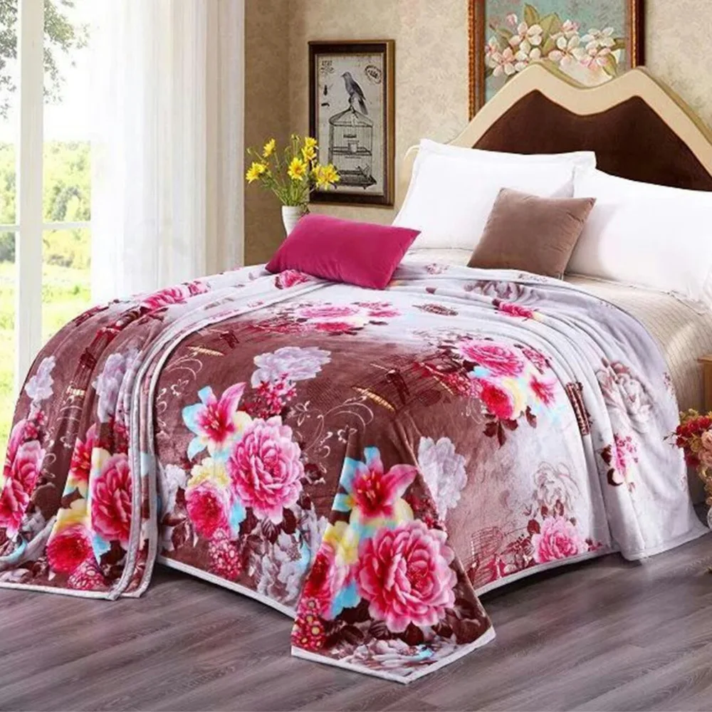 Beauty Floral Summer Quilt Air Condition Blanket Size King Queen Flannel Printing Thinckened Comforter for Autumn and Spring Use