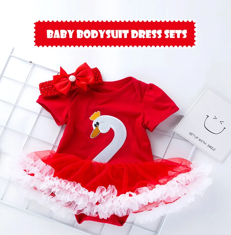 01Baby Girl Rompers Jumpsuit Dress Sets Summer Clothes Swan Short Sleeve Bowknot Headband Infant Girl Costume Kids Dress Body Baby Newborn Bodysuit Baby Girl Onesie yk024