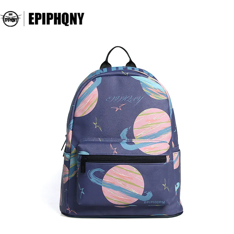 Epiphqny Brand Pocket Backpack Girls Cartoon Backpacks Fashion Cute Knapsack Women Bagpack PU Sky Star Packbag
