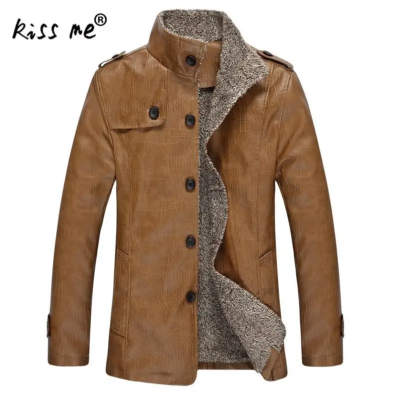 Mountainskin Winter Men's PU Leather Jackets Mandarin Collar Long Sleeve Jacket Coats Men