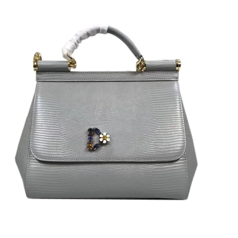 

Luxury Brand Genuine Leather Women Bags Sicily Big Black Flower Handbags Rose Printed Shoulder Bags