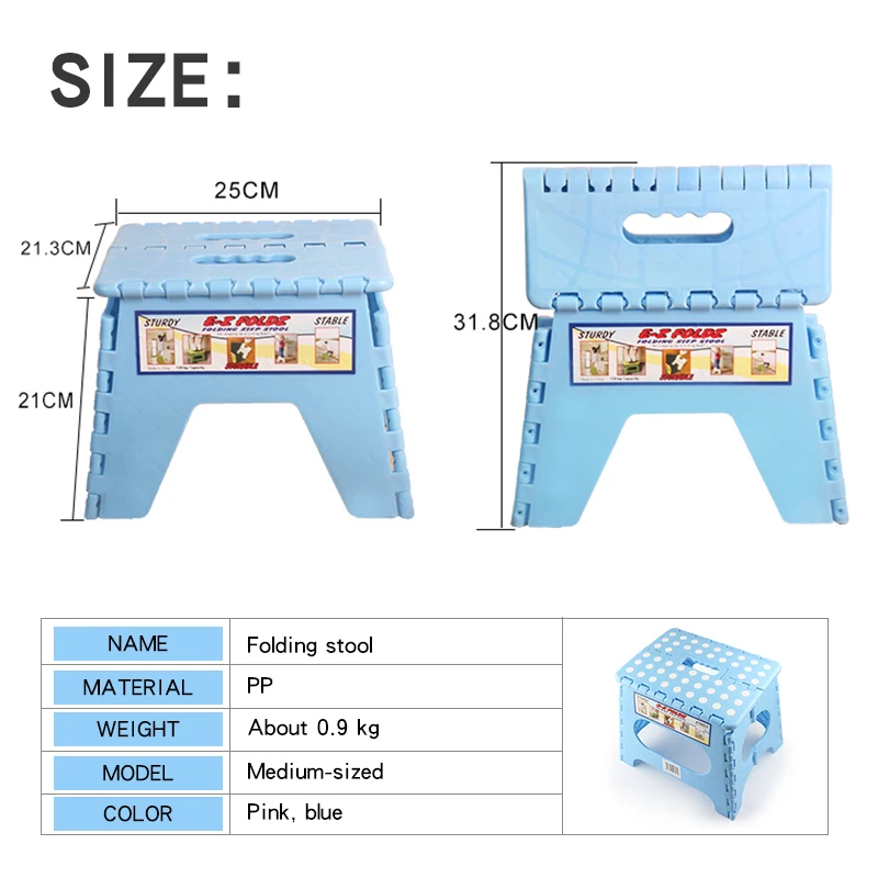 Пластиковые Детские табуретки портативный складной стул прочный и прочный Максимальная нагрузка 130 кг синий или розовый можно дополнительно M