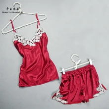 Летние пижамы для девочек с глубоким v-образным вырезом, сексуальное ночное белье из двух предметов с вышивкой, M/L/XL/XXL