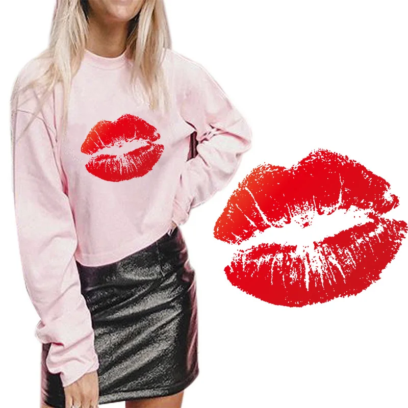 

Red Lip Kiss Ironing on Heat Transfer Printing Patches Stickers Washable for Clothes T-shirts DIY Appliques 2018 New Patches