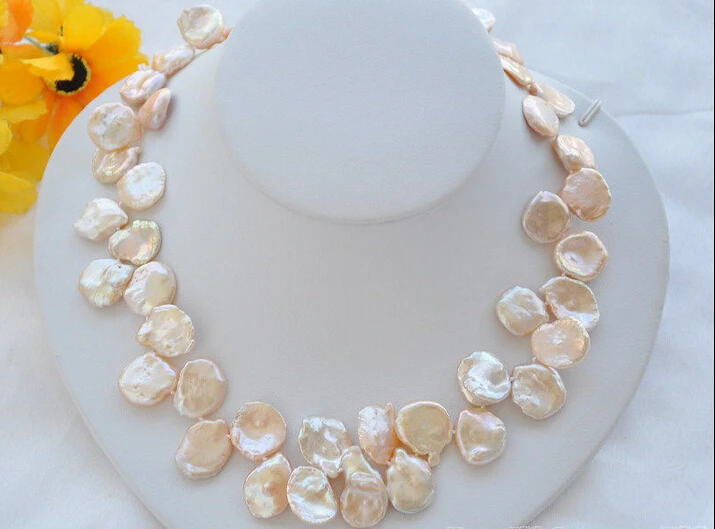 

FREE shipping>>>>>Z5454 NATURAL 17" 20mm PINK lamina KESHI REBORN PEARL NECKLACE new