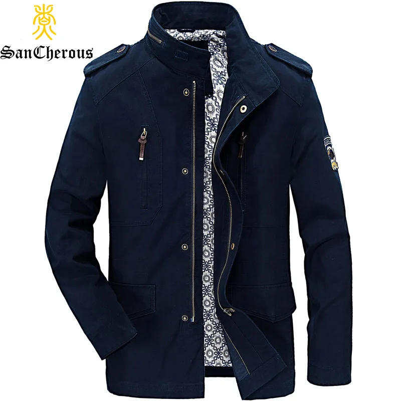

2019 High Quality Multi Pockets Spring Autumn Stand Collar Casual Men Jackets Patch Designs Winter Jackets Size M-4XL
