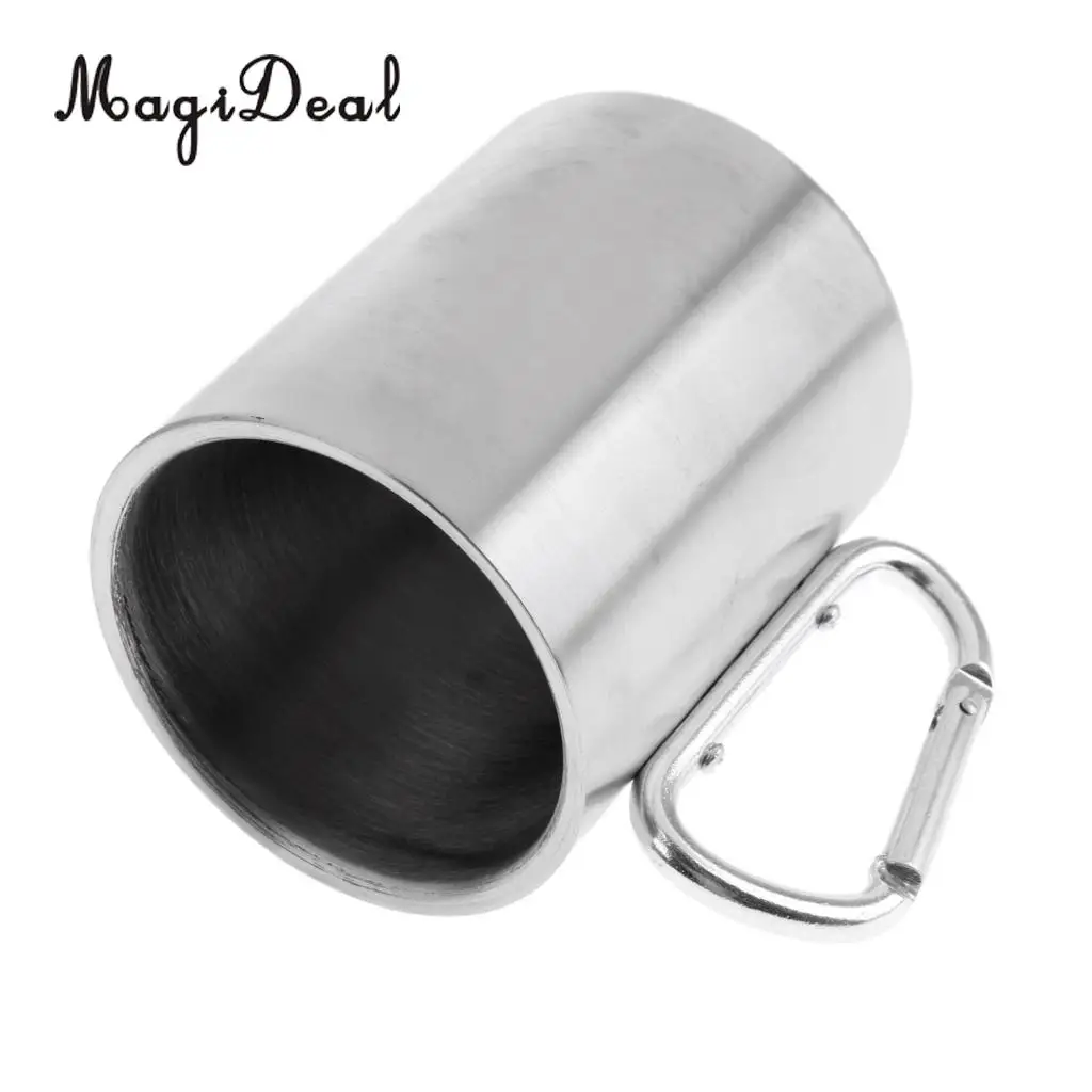 MagiDeal 300ML Stainless Steel Outdoor Camping Cup Coffee Mug with Carabiner Handle for Mountaineering 