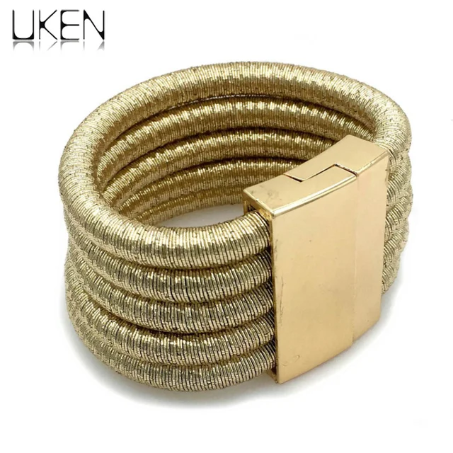 Uken 5 Layers Chunky Chain Cuff Bracelets Women Statement Jewelry Uken 5 Layers Chunky Chain Cuff Bracelets Women Statement Jewelry Fashion Boho Design Magnetic Clasp Wrap