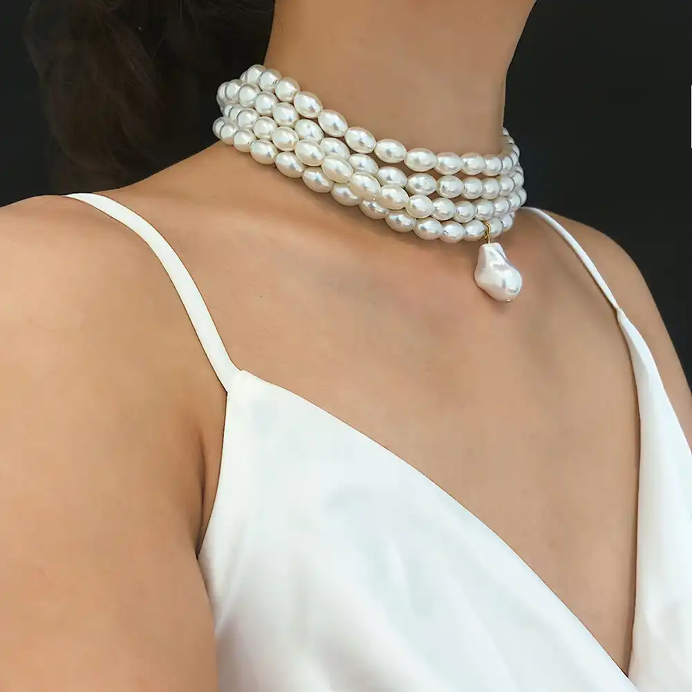 Plata Pedrería Pea Pod Con Perlas De Imitación Collar Colgante de Estilo Retro Para Dama