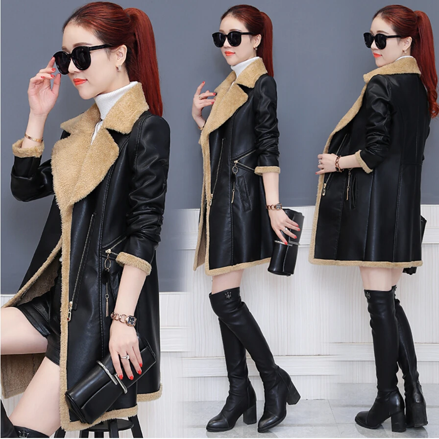 

Fur coat women's long coat 2019 winter new Korean style windbreaker thin and thickening PU leather jacket