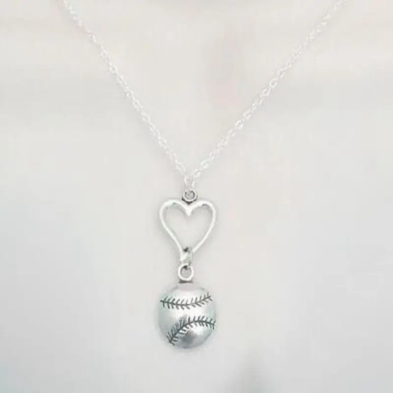 Vintage Silver Heart Softball Baseball Necklaces Pendant Charms Statement Choker Friendship