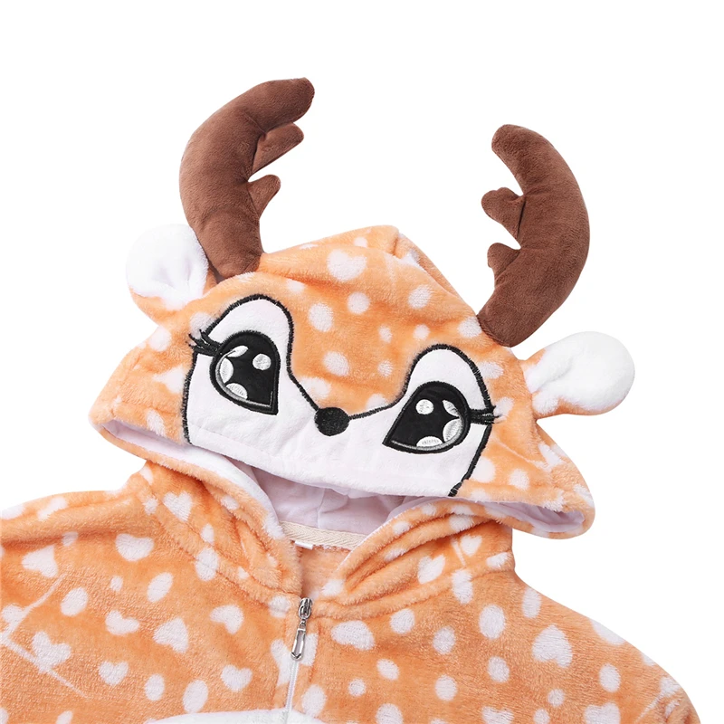 Kids Boys Girls Christmas Deer Nightwear Pyjamas Cute Animal Deer Hooded Blanket Pajamas Sleepwear Christmas Cosplay Costume