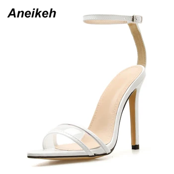

Aneikeh 2019 New Summer High Heel Sandals Transparent Sexy Roman Style Open Toe Buckle Sandals Party Women Shoes Dress Pumps